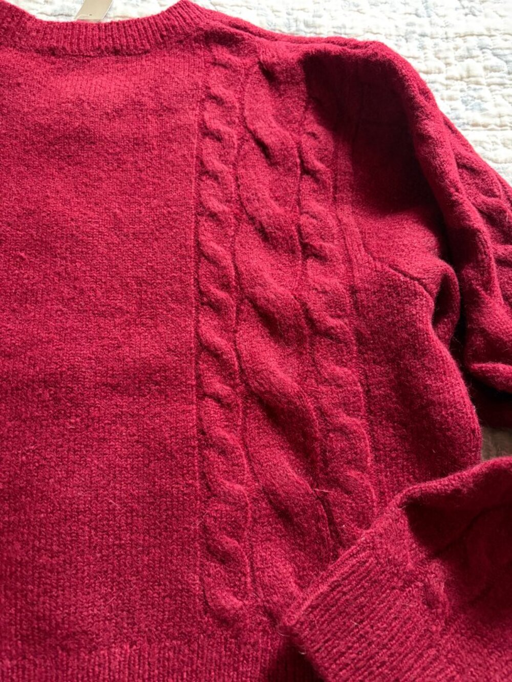NWT J. Crew Women's M Burgundy-Red Wool Blend Cableknit Cardigan w/Gold Buttons - Picture 9 of 12